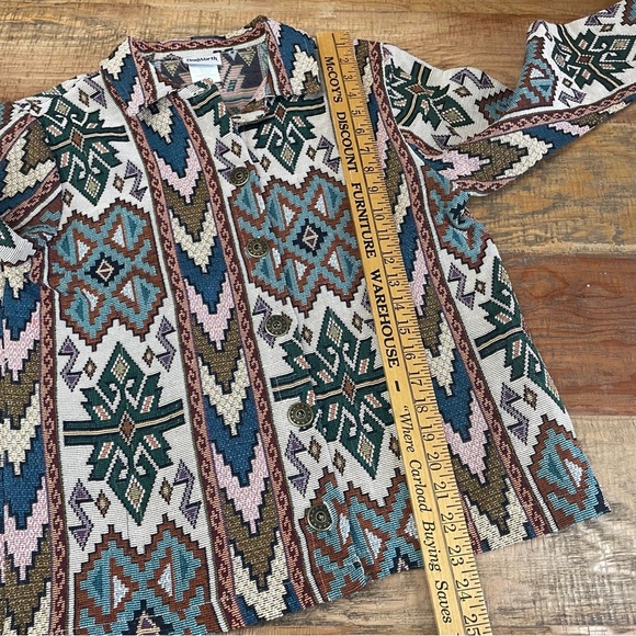 BonWorth Aztec print SW style button up jacket Small Petite tapestry vintage - Picture 5 of 9